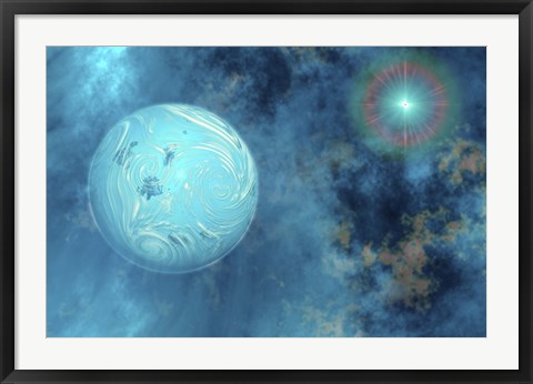 Framed planet forms from surrounding gases and clouds Print