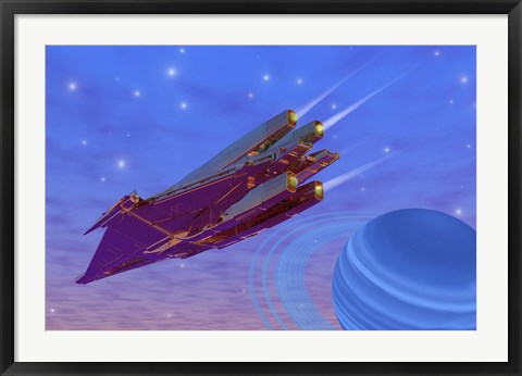 Framed spacecraft flys near a gas giant planet Print