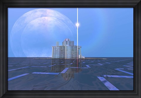 Framed star shines on alien architecture on this double moon planet Print