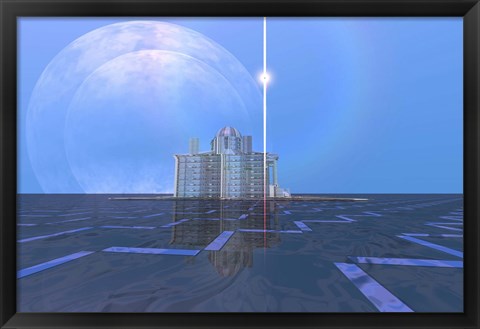 Framed star shines on alien architecture on this double moon planet Print