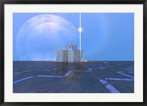 Framed star shines on alien architecture on this double moon planet Print