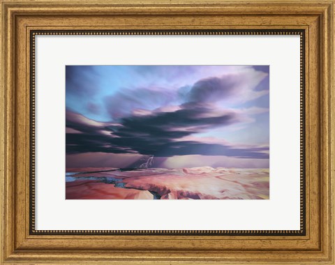 Framed swift moving thunderstorm moves over a desert landscape Print