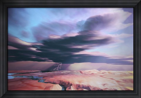 Framed swift moving thunderstorm moves over a desert landscape Print