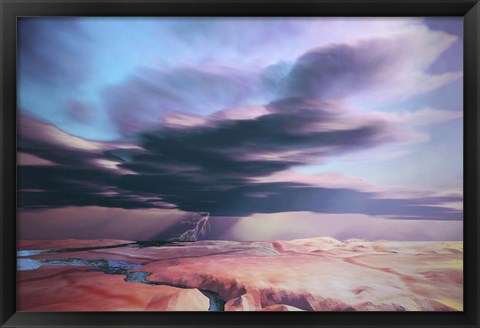 Framed swift moving thunderstorm moves over a desert landscape Print