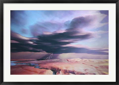 Framed swift moving thunderstorm moves over a desert landscape Print