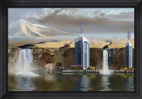 Framed vacation spot is threatened by an erupting volcano Print
