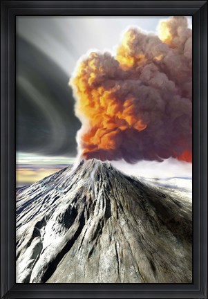 Framed volcano comes to life with billowing smoke Print