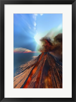 Framed volcano comes to life with smoke and lava Print