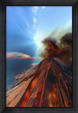 Framed volcano comes to life with smoke and lava Print