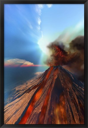 Framed volcano comes to life with smoke and lava Print