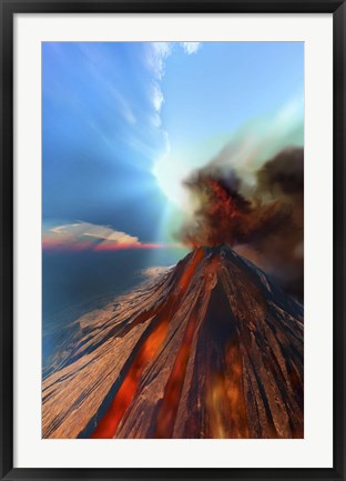 Framed volcano comes to life with smoke and lava Print