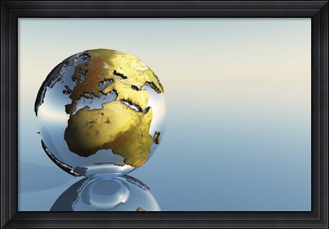 Framed world globe showing the continents of Europe, Middle East and Africa Print