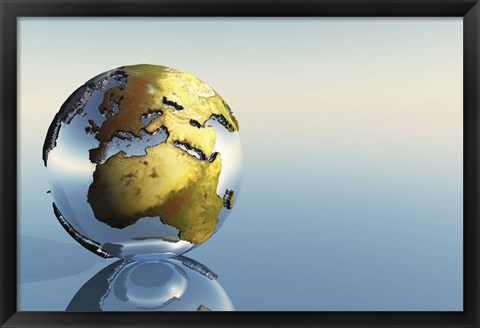 Framed world globe showing the continents of Europe, Middle East and Africa Print