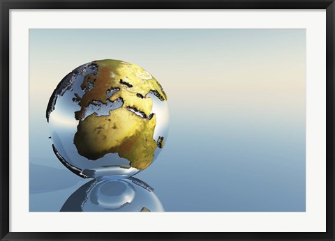 Framed world globe showing the continents of Europe, Middle East and Africa Print