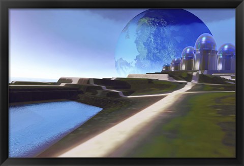 Framed Alien World with Strange Architecture Print