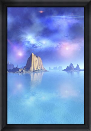 Framed Night Scene of an Alien Ocean Print
