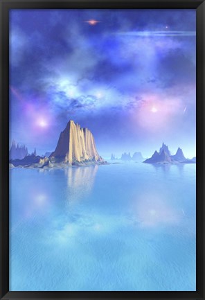 Framed Night Scene of an Alien Ocean Print