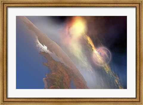 Framed Cosmic image of solar flares hiting the moon Print