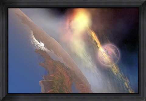 Framed Cosmic image of solar flares hiting the moon Print