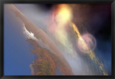 Framed Cosmic image of solar flares hiting the moon Print