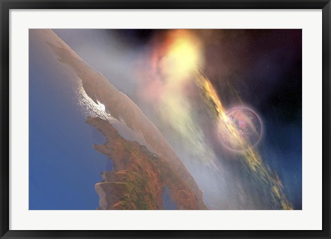 Framed Cosmic image of solar flares hiting the moon Print