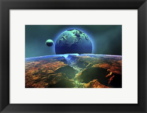 Framed Cosmic landscape on another planet Print