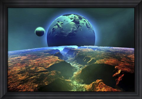Framed Cosmic landscape on another planet Print