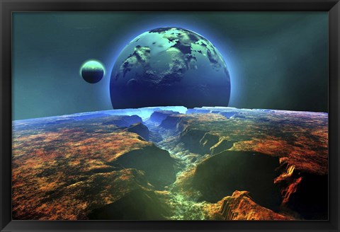 Framed Cosmic landscape on another planet Print