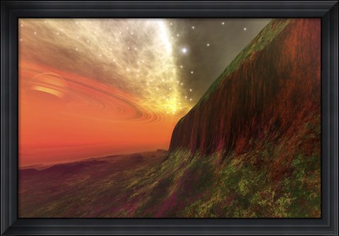 Framed Cosmic seascape on another planet Print