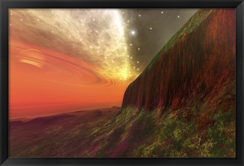 Framed Cosmic seascape on another planet Print