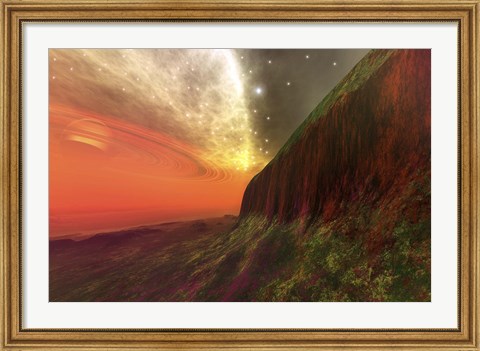Framed Cosmic seascape on another planet Print