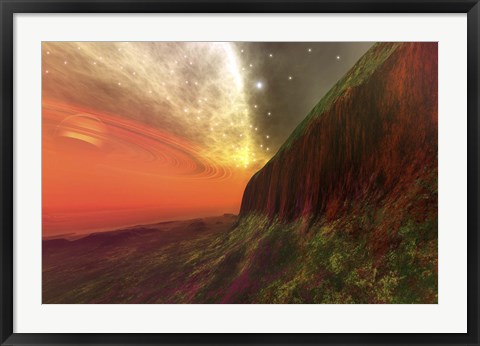 Framed Cosmic seascape on another planet Print