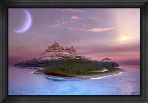 Framed Fantasy seascape of an island Print
