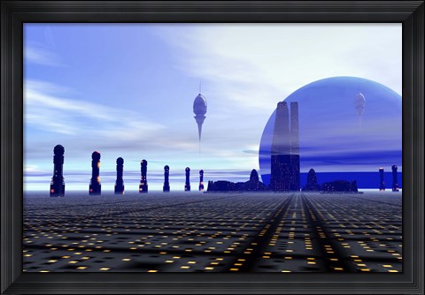 Framed Futuristic City in the Milky Way Print