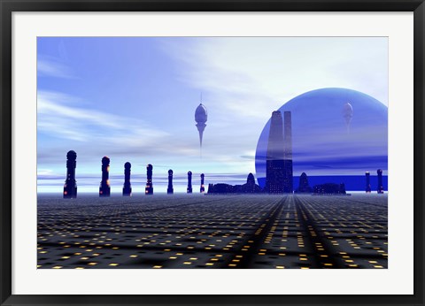 Framed Futuristic City in the Milky Way Print