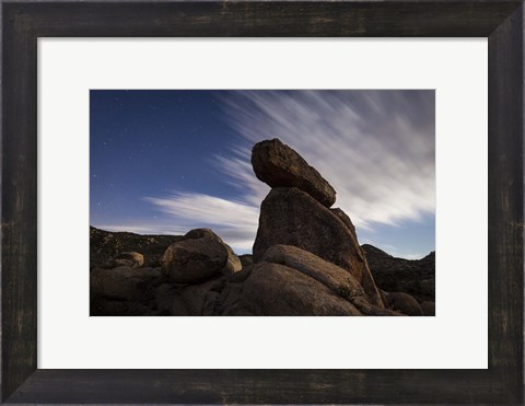 Framed Large boulders backdropped by stars and clouds, California Print