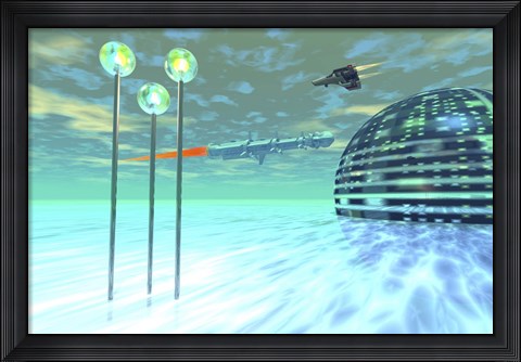 Framed Life under domes on an alien waterworld Print