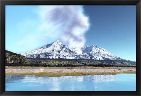 Framed Mount Saint Helens simmers after the volcanic eruption Print