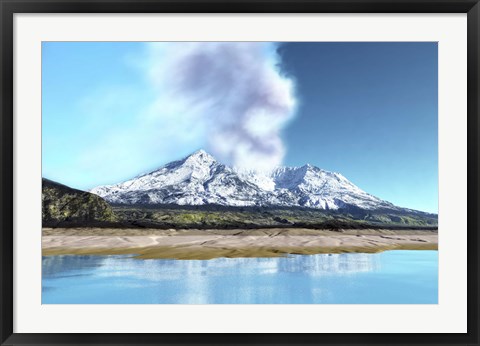 Framed Mount Saint Helens simmers after the volcanic eruption Print