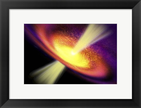 Framed Powerful streams of energy spew out of a black hole in the middle of a galaxy Print