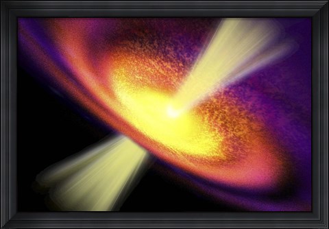 Framed Powerful streams of energy spew out of a black hole in the middle of a galaxy Print