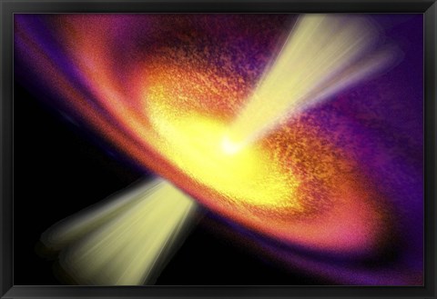 Framed Powerful streams of energy spew out of a black hole in the middle of a galaxy Print