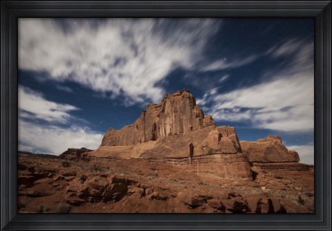 Framed Red rock formation illuminatd by moonlight in Arches National Park, Utah Print