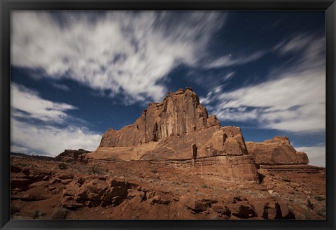 Framed Red rock formation illuminatd by moonlight in Arches National Park, Utah Print