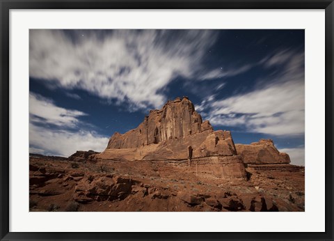 Framed Red rock formation illuminatd by moonlight in Arches National Park, Utah Print