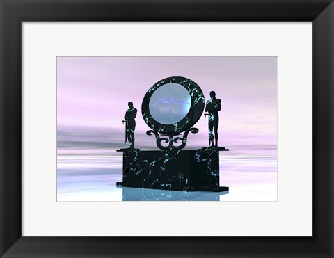 Framed Statues stand near a dimensional portal to another universe Print