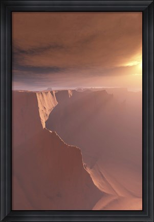 Framed Sunrays shine down on this canyon landscape Print