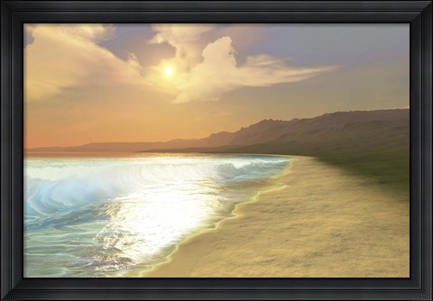 Framed Sunset on a quiet peaceful beach with gorgeous water Print