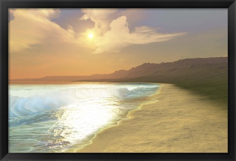 Framed Sunset on a quiet peaceful beach with gorgeous water Print