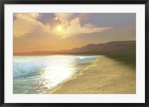 Framed Sunset on a quiet peaceful beach with gorgeous water Print